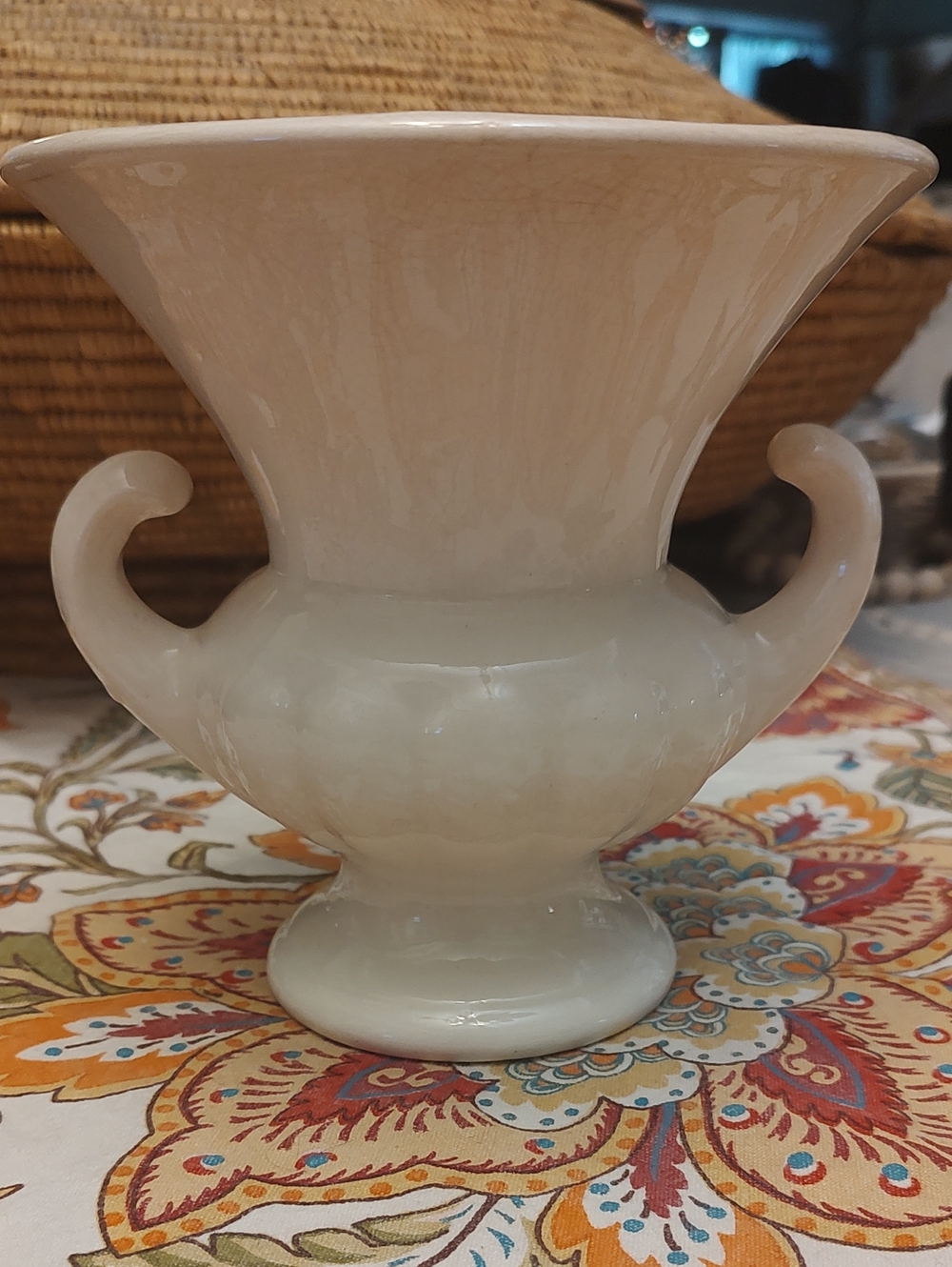 Vintage White Decorative Porcelain Urn Vase with Double Handles